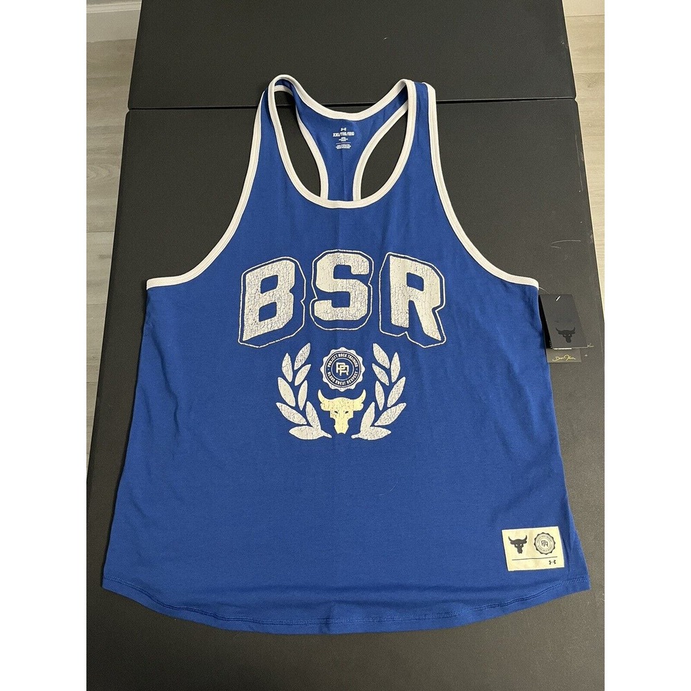 NWT Under Armour Project Rock 2XL XXL Adult Tank Top Blue Bodybuilding Mens A3